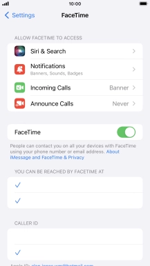 Press the indicator next to 'FaceTime' to turn the function on or off.
