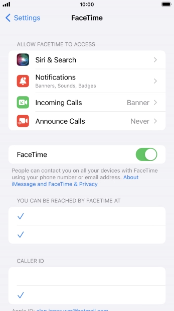 Press the indicator next to 'FaceTime' to turn the function on or off.