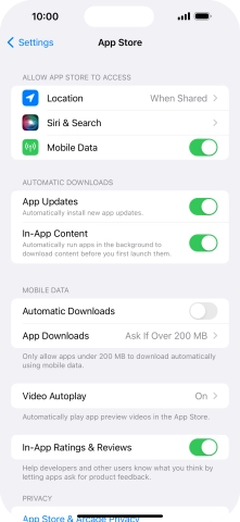 Press the indicator next to 'App Updates' to turn the function on or off.