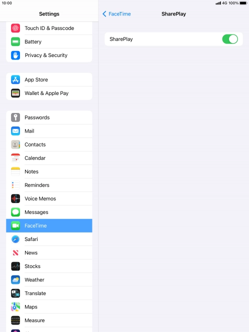 Press the indicator next to 'SharePlay' to turn the function on or off.