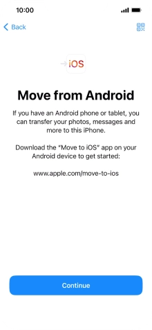 To transfer content to your phone, you need to install the app 'Move to iOS' on the Android phone. When the app is installed, press Continue.