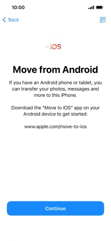 To transfer content to your phone, you need to install the app 'Move to iOS' on the Android phone. When the app is installed, press Continue.
