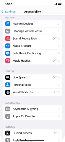Press the required category below 'HEARING' and follow the instructions on the screen to select the required settings.