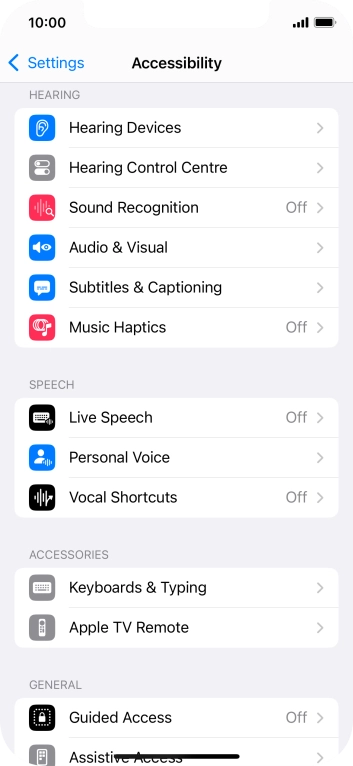 Press the required category below 'HEARING' and follow the instructions on the screen to select the required settings. Press the required category below 'HEARING' and follow the instructions on the screen to select the required settings.