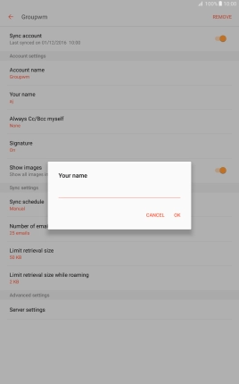 Key in the required sender name and press OK.