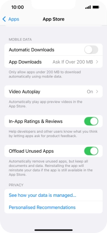 Press the indicator next to 'Offload Unused Apps' to turn the function on or off.