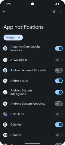 Press the indicator next to the required apps to turn the function on or off.