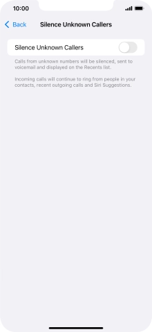 Press the indicator next to 'Silence Unknown Callers' to turn the function on or off.