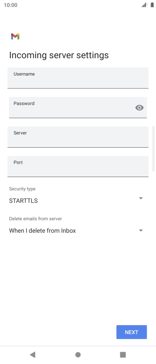 Press the field below 'Username' and key in the username for your email account.