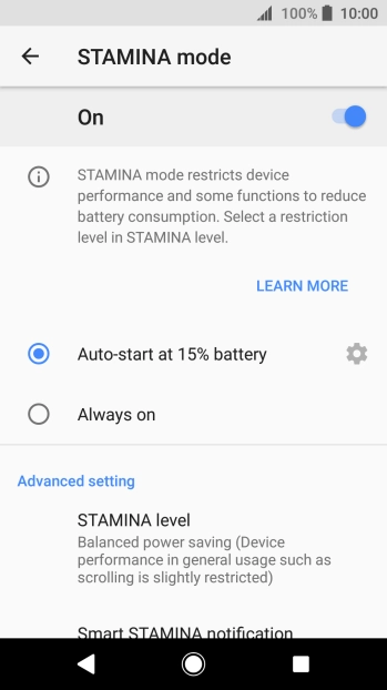 Press the required setting.