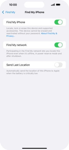 Press the indicator next to 'Find My network' to turn the function on or off. If you turn on the function, you need to follow the instructions on the screen to finish the activation.