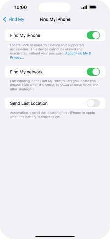 Press the indicator next to 'Find My network' to turn the function on or off. If you turn on the function, you need to follow the instructions on the screen to finish the activation.