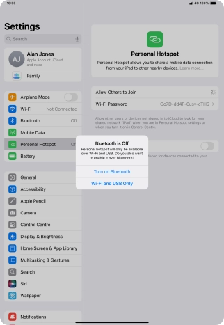 If WiFi is turned on, press Wi-Fi and USB Only.