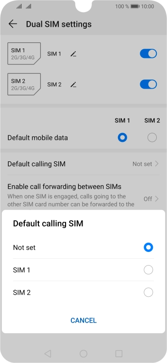 Press the required setting.
