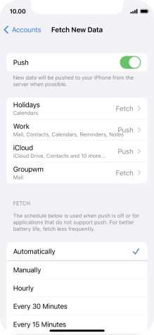 Press the indicator next to 'Push' to turn the function on or off.