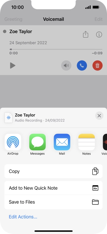Press the required setting and follow the instructions on the screen to share or save the message.