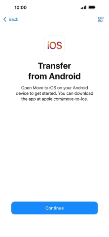 To transfer content to your phone, you need to install the app 'Move to iOS' on the Android phone. When the app is installed, press Continue.