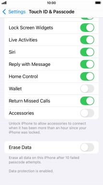 Press the indicator next to 'Erase Data' to turn the function on or off.