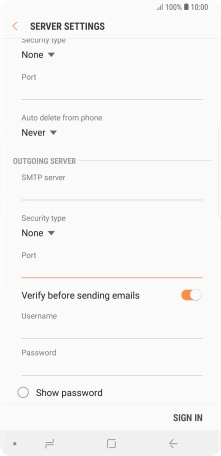Press the indicator next to 'Verify before sending emails' to turn on the function.