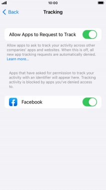 Press the indicator next to 'Allow Apps to Request to Track' to turn the function on or off.