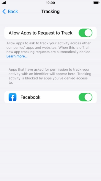 Press the indicator next to 'Allow Apps to Request to Track' to turn the function on or off.