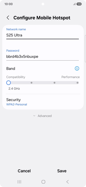 Press the field below 'Network name' and key in the required name.