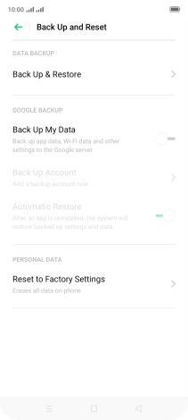 Press Reset to Factory Settings.