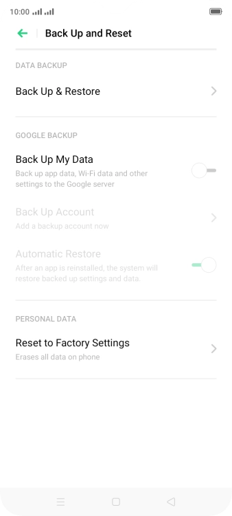 Press Reset to Factory Settings.