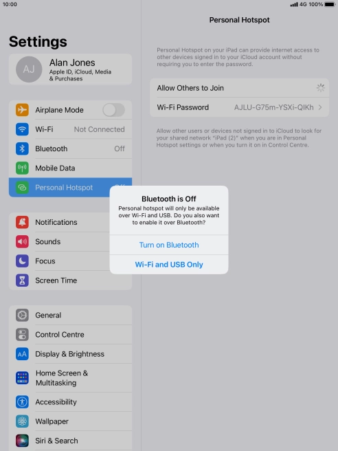 If WiFi is turned on, press Wi-Fi and USB Only.