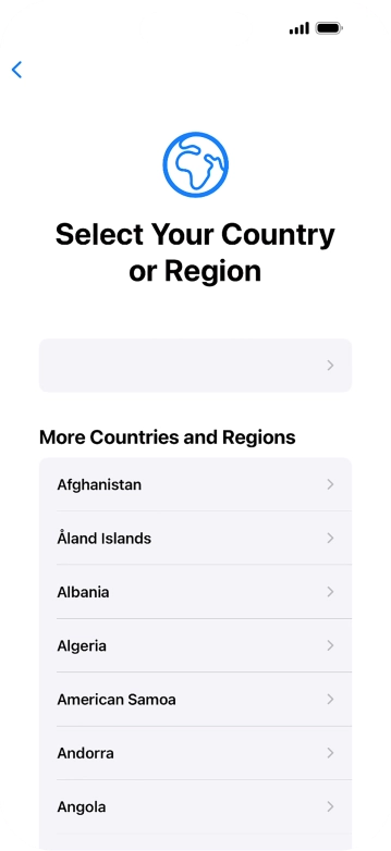 Press the required country or area. Press the required country or area.