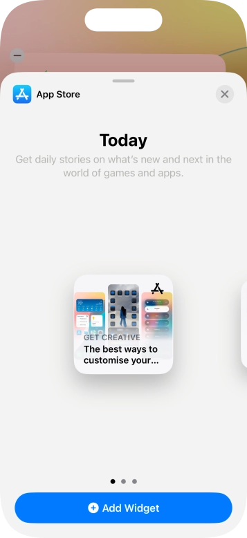 Slide your finger right or left on the screen to select the required widget size. Slide your finger right or left on the screen to select the required widget size.