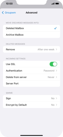 Press the indicator next to 'Use SSL' to turn off the function.
