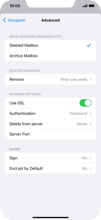 Press the indicator next to 'Use SSL' to turn off the function.
