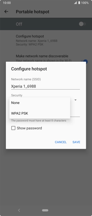 Press WPA2 PSK to password protect your WiFi hotspot.