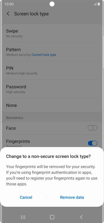 Press Remove data.
