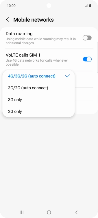 Press the required network mode.