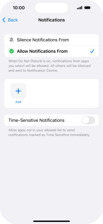Press the indicator next to 'Time-Sensitive Notifications' to turn display of timed notifications on or off when Do Not Disturb is turned on.