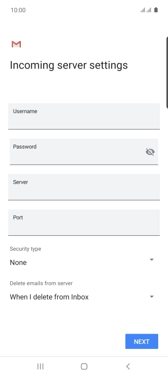 Press the field below 'Username' and key in the username for your email account.