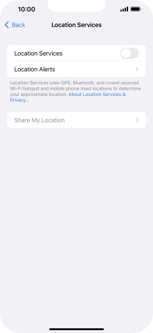 Press the indicator next to 'Location Services' to turn the function on or off.