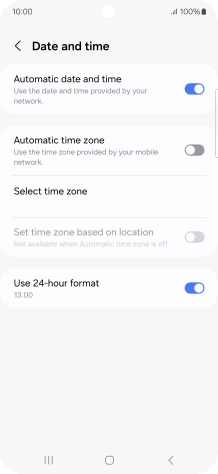 Press the indicator next to 'Automatic time zone' to turn on the function.