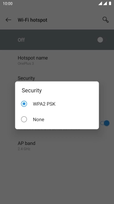 Press WPA2 PSK to password protect your WiFi hotspot.