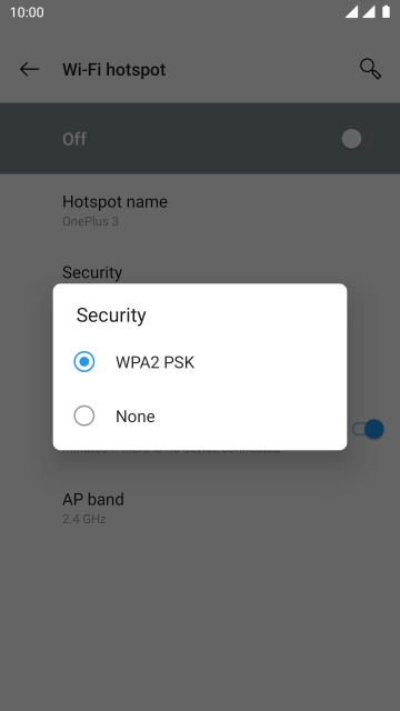 Press WPA2 PSK to password protect your WiFi hotspot.