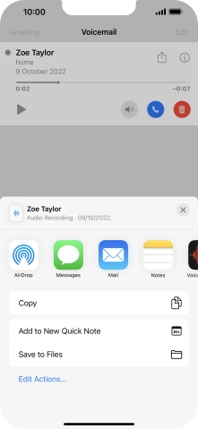 Press the required setting and follow the instructions on the screen to share or save the message.