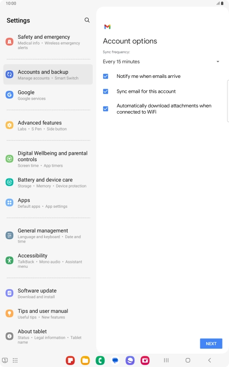If this screen is displayed, you email account has been recognised and set up automatically. Follow the instructions on the screen to key in more information and finish setting up your tablet.