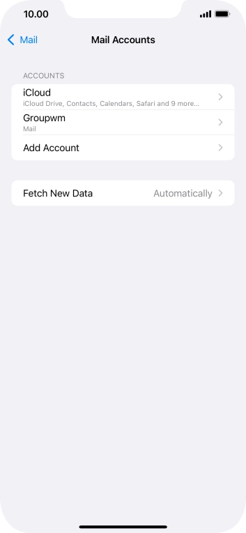 Press the name of the email account you've just set up. Press the name of the email account you've just set up.