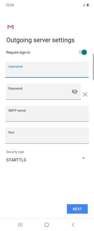 Press the field below 'Password' and key in the password of your email provider's outgoing server.