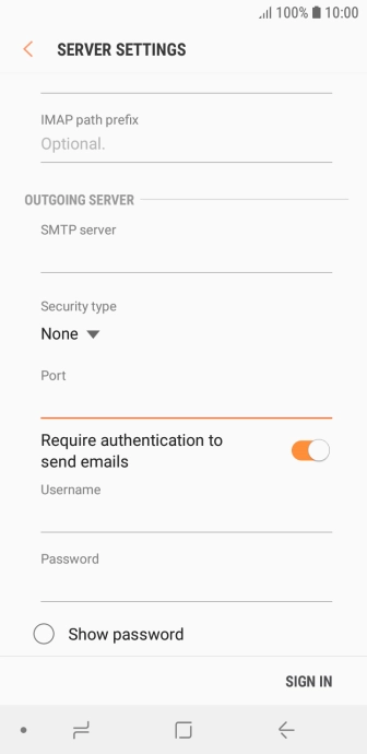 Press the indicator next to 'Require authentication to send emails' to turn on the function.
