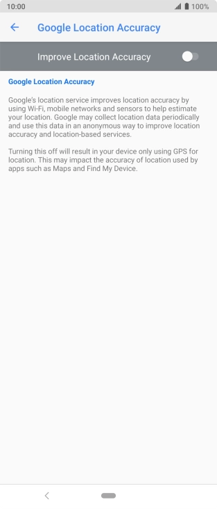 If you press the indicator next to 'Improve Location Accuracy' to turn on the function, your phone can find your exact position using the GPS satellites, the mobile network and nearby WiFi networks. Satellite-based GPS requires a clear view of the sky.