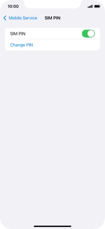 Press the indicator next to 'SIM PIN' to turn the function on or off.