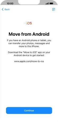 To transfer content to your phone, you need to install the app 'Move to iOS' on the Android phone. When the app is installed, press Continue.